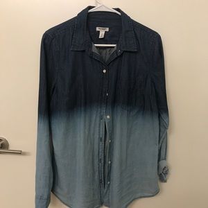 Two-tone washed denim button down chambray